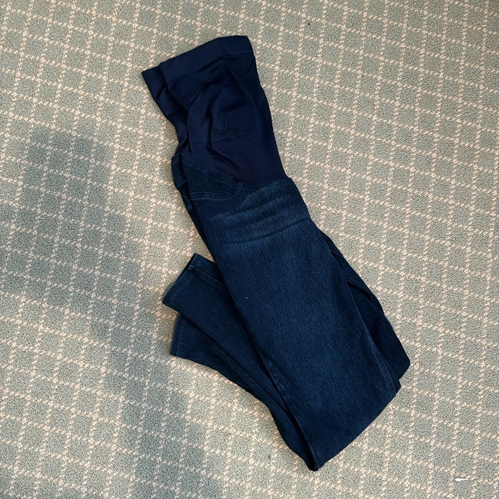 Spanx maternity blue jeans with over belly panel